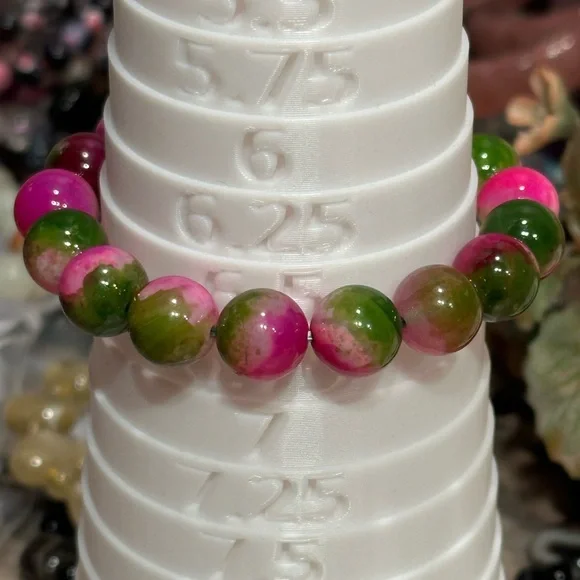 Watermelon Agate Bracelet 12mm Size 6.5 - Picture 3 of 4